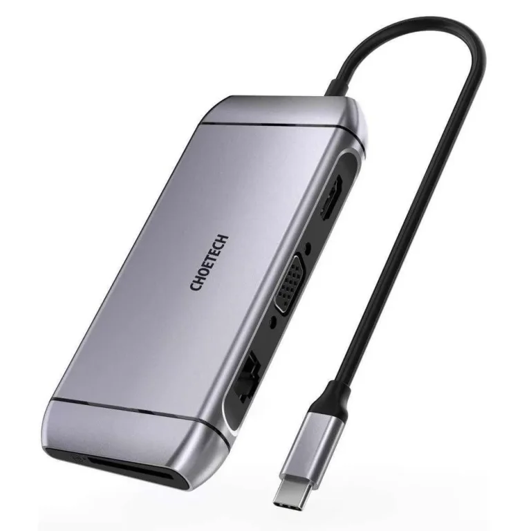 Többfunkciós USB-elosztó SD- és TF-kártyaolvasóval, HDMI 4K, VGA, Full HD, RJ45, 9-in-1, szürke
