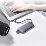 Többfunkciós USB-elosztó SD- és TF-kártyaolvasóval, HDMI 4K, VGA, Full HD, RJ45, 9-in-1, szürke 2