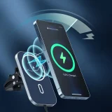 Autós mágneses tartó + 15 W-os Qi vezeték nélküli töltő, fekete 3