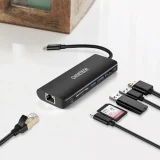 6 az 1-ben USB Type-C hub adapter dokkolóállomás 100 W PD fekete 2