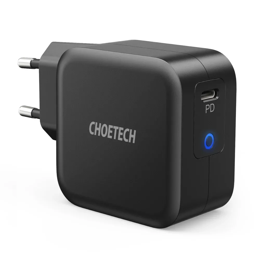 GaN USB Type-C 60 W-os fali töltő + 1,8 m-es USB Type-C kábel, fekete