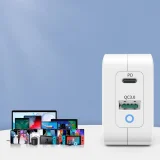 GaN USB Type-C PD USB-A QC3.0 65 W 3,25 A gyors fali töltő, fehér 7