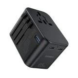 Gyors utazási töltő EU, UK, USA és AUS csatlakozókkal, 3xUSB, 30-65 W, fekete