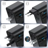 Gyors utazási töltő EU, UK, USA és AUS csatlakozókkal, 3xUSB, 30-65 W, fekete 8