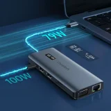 Kijelzős multifunkciós HUB adapter: USB-C, USB-A, VGA, AUX, SD, TF, 12-in-1, szürke 3