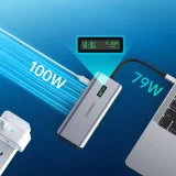 Kijelzős multifunkciós HUB adapter: USB-C, USB-A, VGA, AUX, SD, TF, 12-in-1, szürke 5