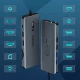 Kijelzős multifunkciós HUB adapter: USB-C, USB-A, VGA, AUX, SD, TF, 12-in-1, szürke 9