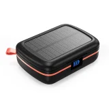 Vízálló TWS vezeték nélküli fülhallgató napelemes töltővel és 2500 mAh-s power bankkal, fekete 2
