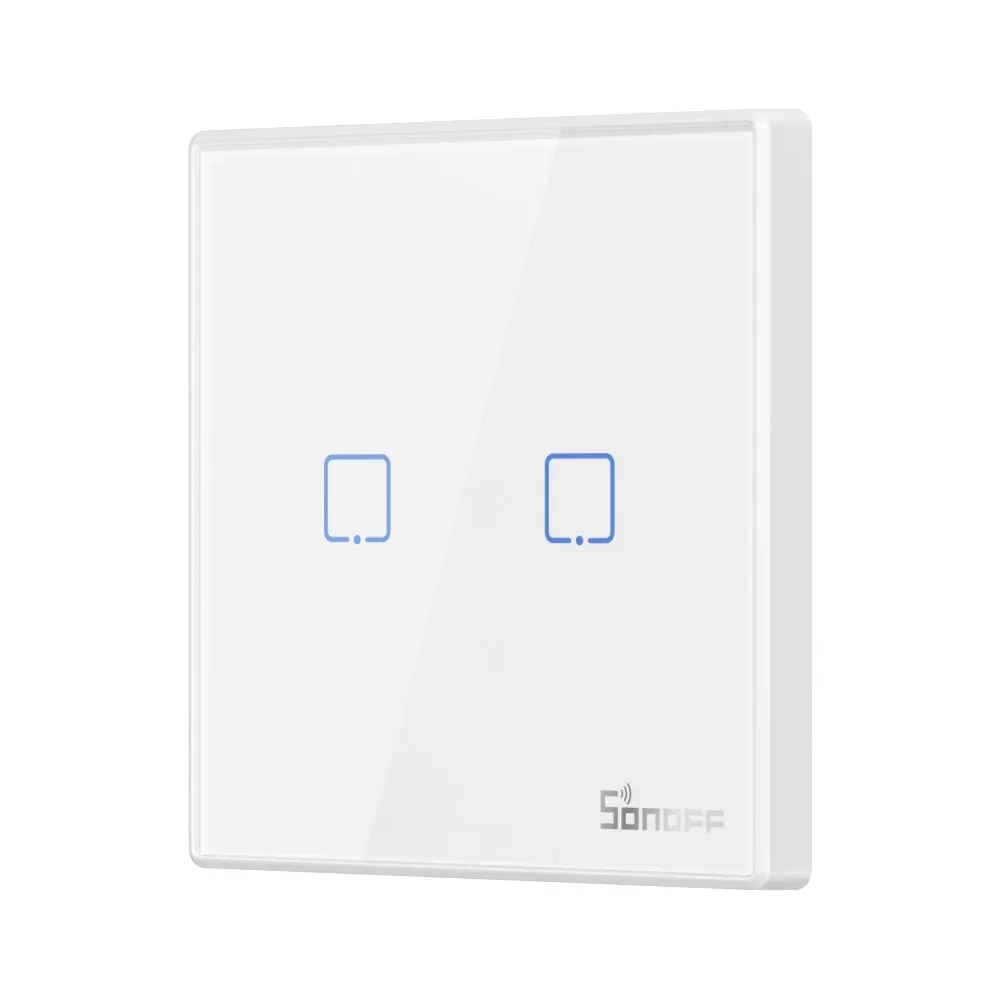 Kétcsatornás érintőkapcsoló, WiFi gombos kapcsoló 433 MHz-es távirányítóhoz, fehér T2EU2C-RF