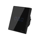 Háromcsatornás érintőképernyős világításkapcsoló, WiFi gomb, 433 MHz RF, fekete T3EU3C-TX 2