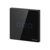 Háromcsatornás érintőképernyős világításkapcsoló, WiFi gomb, 433 MHz RF, fekete T3EU3C-TX 3
