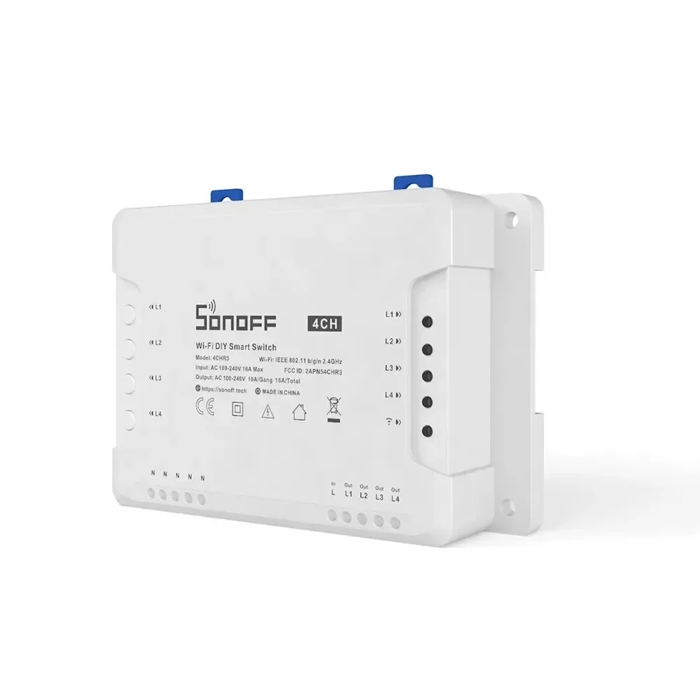 Intelligens 4-csatornás WiFi-kapcsoló relé, fehér 4CHR3