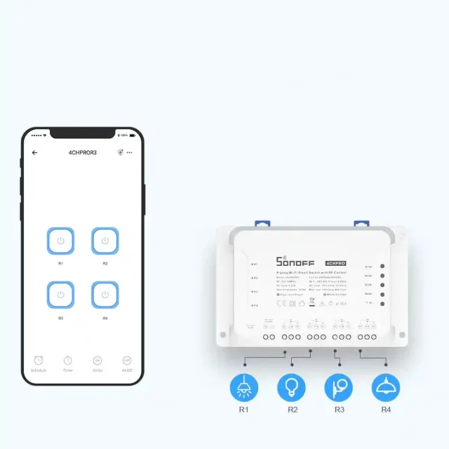 Intelligens 4-csatornás WiFi-kapcsoló relé, fehér 4CHR3