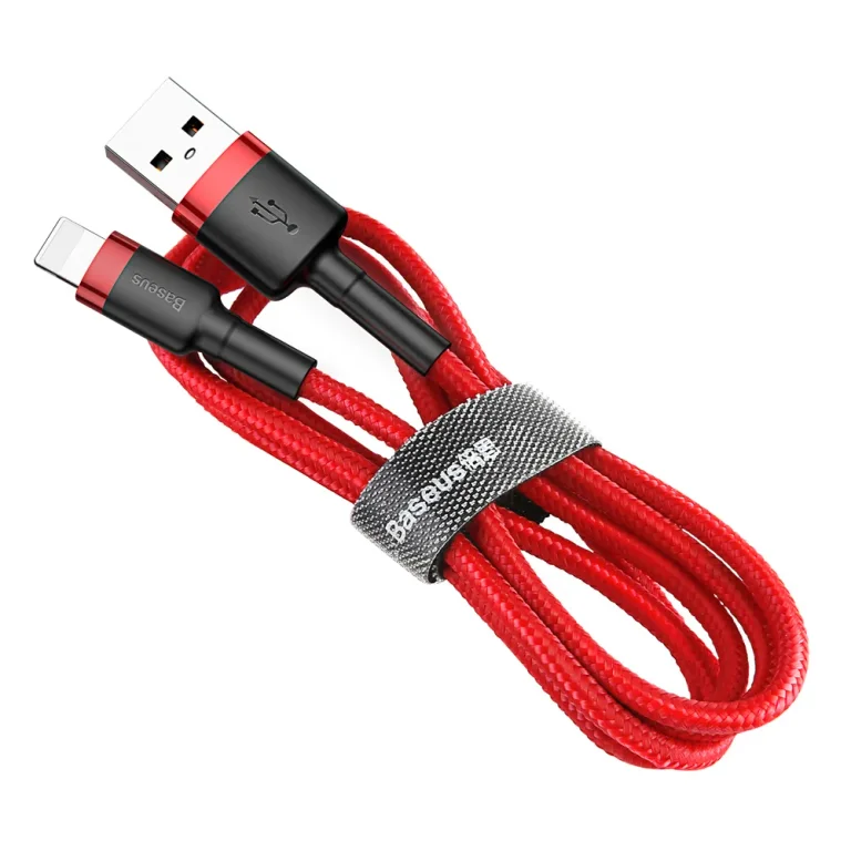 Tartós, rugalmas USB-kábel iPhone-hoz, iPhone Lightning, QC3.0, 2,4 A, 0,5 m, piros