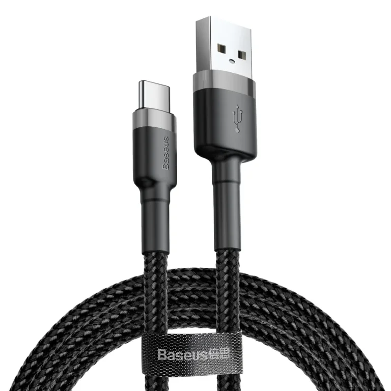 Tartós, rugalmas USB-C QC3.0 3A 1 m-es kábel, fekete és szürke