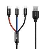 Tartós 3 az 1-ben USB MicroUSB iPhone Lightning USB-C kábel, 3,5 A, 1,2 m, fekete