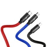 Tartós 3 az 1-ben USB MicroUSB iPhone Lightning USB-C kábel, 3,5 A, 1,2 m, fekete 11