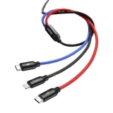 Tartós 3 az 1-ben USB MicroUSB iPhone Lightning USB-C kábel, 3,5 A, 1,2 m, fekete 5