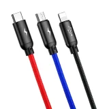Tartós 3 az 1-ben USB MicroUSB iPhone Lightning USB-C kábel, 3,5 A, 1,2 m, fekete 6