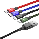 Kabel przewód USB 4w1 2 x Iphone Lightning USB-C microUSB w nylonowym oplocie 3.5A 1.2m czarny 4
