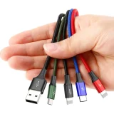 Kabel przewód USB 4w1 2 x Iphone Lightning USB-C microUSB w nylonowym oplocie 3.5A 1.2m czarny 5