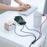 Kabel przewód USB 4w1 2 x Iphone Lightning USB-C microUSB w nylonowym oplocie 3.5A 1.2m czarny 6
