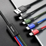 Kabel przewód USB 4w1 2 x Iphone Lightning USB-C microUSB w nylonowym oplocie 3.5A 1.2m czarny 8