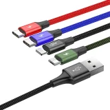 4 az 1-ben USB-kábel iPhone Lightning – 2 x USB-C és microUSB, nylon fonott, 3,5 A, 1,2 m, fekete 4