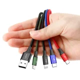 4 az 1-ben USB-kábel iPhone Lightning – 2 x USB-C és microUSB, nylon fonott, 3,5 A, 1,2 m, fekete 5