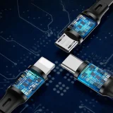 Einziehbares 3-in-1-USB-Micro-USB-iPhone-Lightning-USB-C-Kabel 3,5 A, 35 cm, 120 cm, schwarz 11