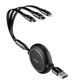 Einziehbares 3-in-1-USB-Micro-USB-iPhone-Lightning-USB-C-Kabel 3,5 A, 35 cm, 120 cm, schwarz 2