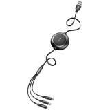 Einziehbares 3-in-1-USB-Micro-USB-iPhone-Lightning-USB-C-Kabel 3,5 A, 35 cm, 120 cm, schwarz 4