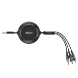Einziehbares 3-in-1-USB-Micro-USB-iPhone-Lightning-USB-C-Kabel 3,5 A, 35 cm, 120 cm, schwarz 5