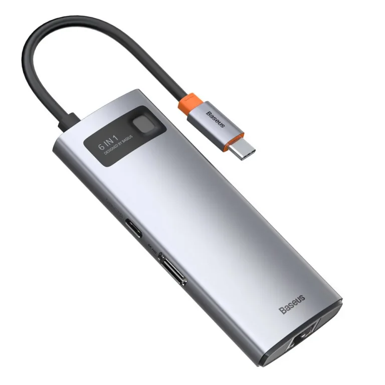 6 az 1-ben multifunkciós USB-C PD HDMI hub 3x USB 3.2 és RJ45 porttal - szürke