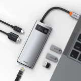 Multifunkčný rozbočovač USB-C PD HDMI 6 v 1 s 3x portmi USB 3.2 a RJ45 – sivý 10
