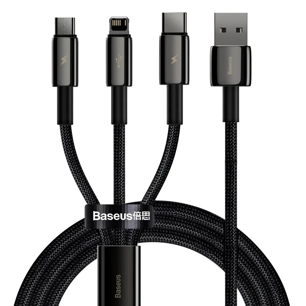 3-in-1-Kabel USB-C auf iPhone Lightning auf microUSB, 3,5 A, 1,5 m, schwarz 3-in-1-Kabel USB-C auf iPhone Lightning auf microUSB, 3,5 A, 1,5 m, schwarz