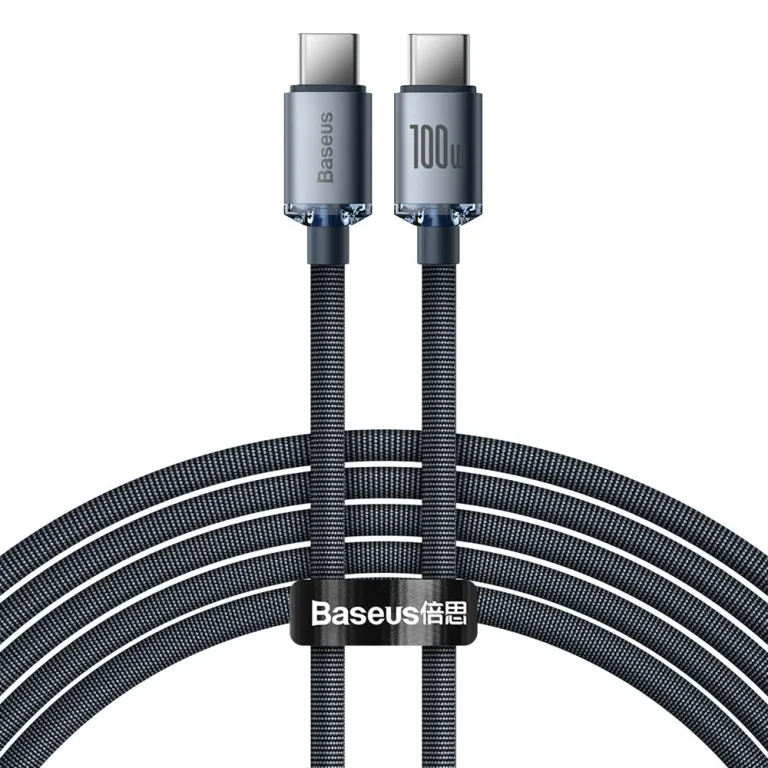 USB-C–USB-C 100 W-os gyorstöltő és adatátviteli kábel, 2 m, fekete