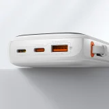 Qpow 10000 mAh-s powerbank beépített USB Type-C kábellel, 22,5 W-os gyorstöltés, fehér 10
