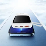 Qpow 10000 mAh-s powerbank beépített USB Type-C kábellel, 22,5 W-os gyorstöltés, fehér 11
