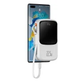 Qpow 10000 mAh-s powerbank beépített USB Type-C kábellel, 22,5 W-os gyorstöltés, fehér 7