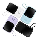 Qpow 10000 mAh-s powerbank beépített USB Type-C kábellel, 22,5 W-os gyorstöltés, fehér 9