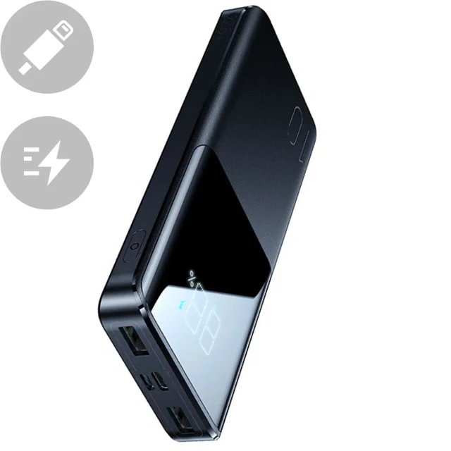 22,5 W 10 000 mAh PD QC3.0 AFC power bank, fekete
