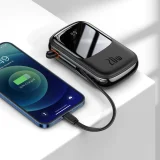 20000 mAh-s, 20 W-os QC-PD-SCP-FCP gyorstöltő power bank iPhone Lightning kábellel, fekete 9