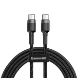 Tartós, fonott USB-C–USB-C QC3 kábel, 2 m – fekete és szürke