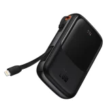 10000 mAh-s powerbank USB, USB-C, iPhone Lightning és USB-C kábellel - Fekete