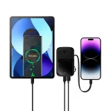 10000 mAh-s powerbank USB, USB-C, iPhone Lightning és USB-C kábellel - Fekete 3