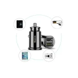 Mini autós töltő telefonhoz, 2x USB, Grain autós töltő, fekete 10