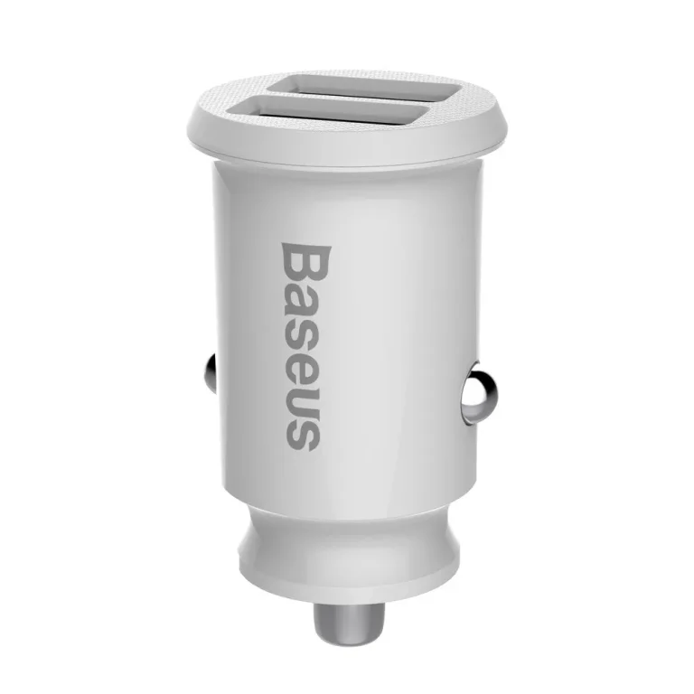 Mini autós töltő telefonhoz, 2x USB-csatlakozóval, fehér