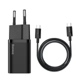 Super Si QC PD 25 W 3 A gyors fali töltő + 1 m-es fekete USB-C kábel