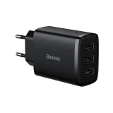 Kompakt 3x USB 17 W-os fali töltő, fekete